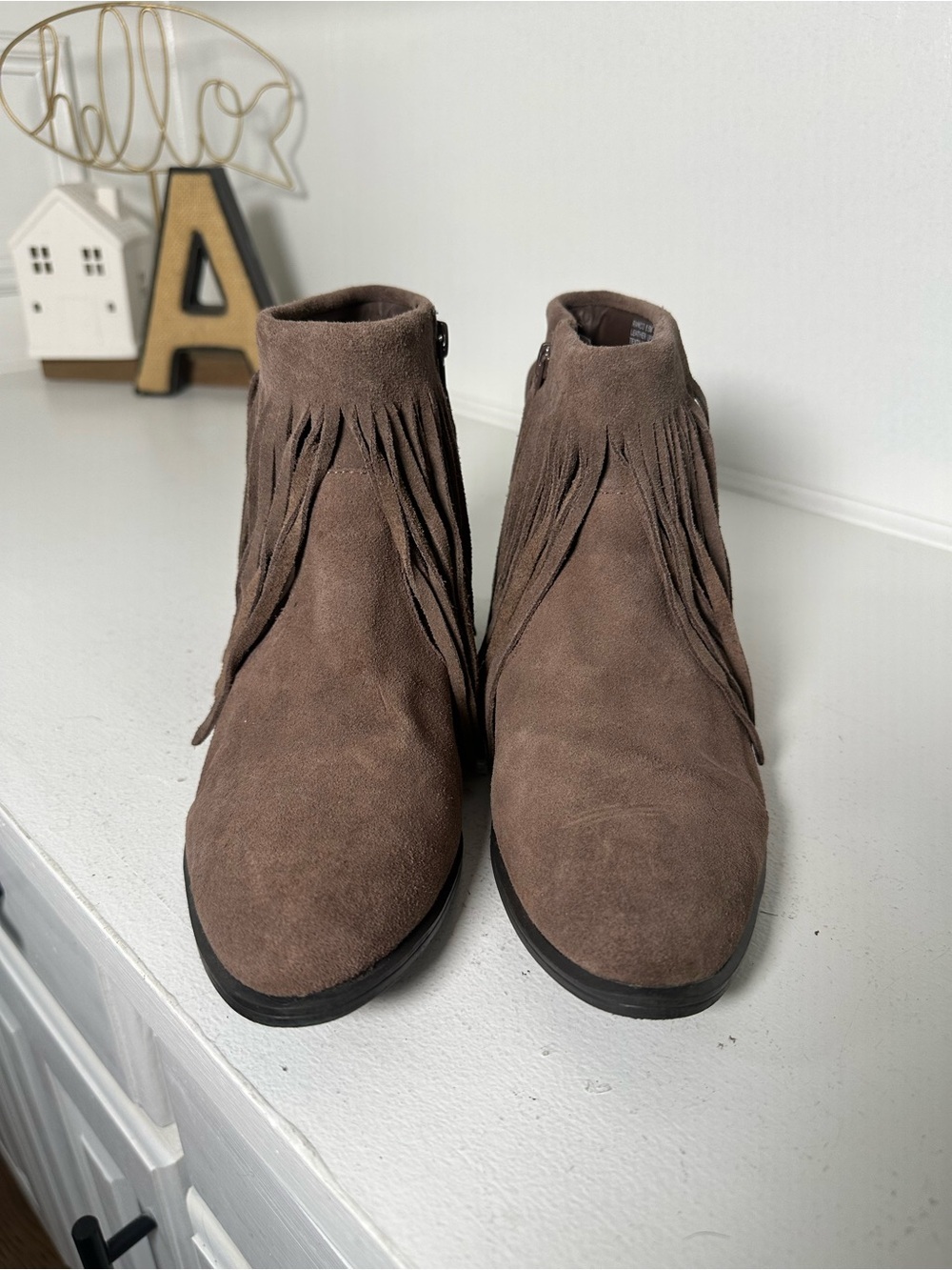 Steve Madden Ranco Fringe Ankle Boots Womens 8.5M Taupe Boho Western Booties - Picture 2 of 8